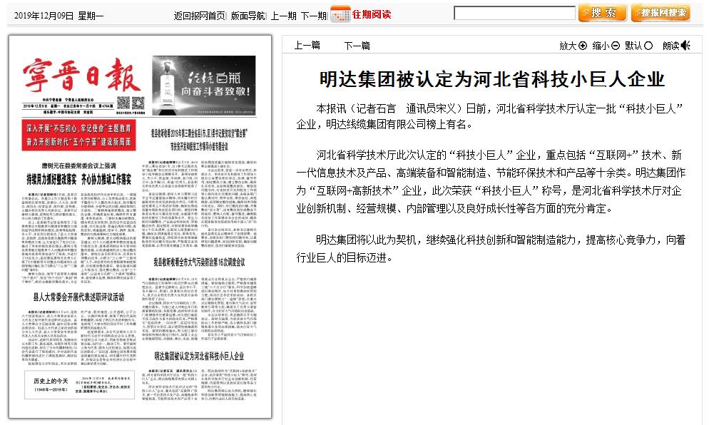 宁晋日报：S36沙龙国际集团被认定为河北省科技小巨人企业 